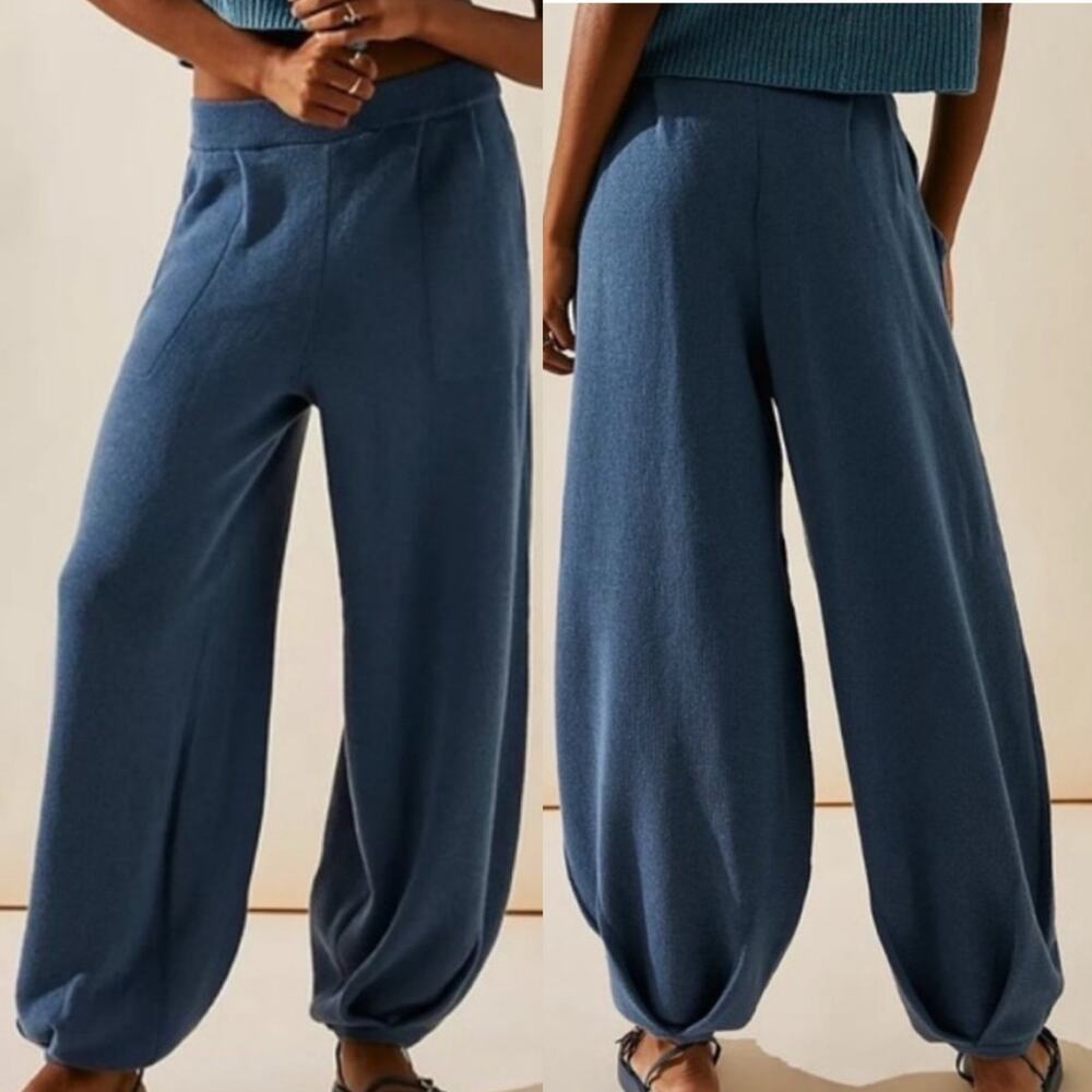 Free People Wide Leg Knit Pants in Slate Blue